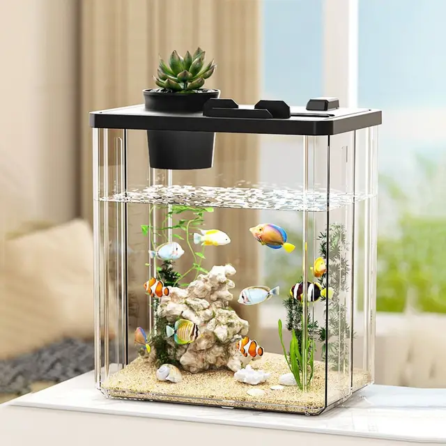 Transparent Betta Fish Viewing Box Removable with Cover Tabletop Fish Tank Goldfish Bowl Plastic Hydroponic Planter Fish Tank 2