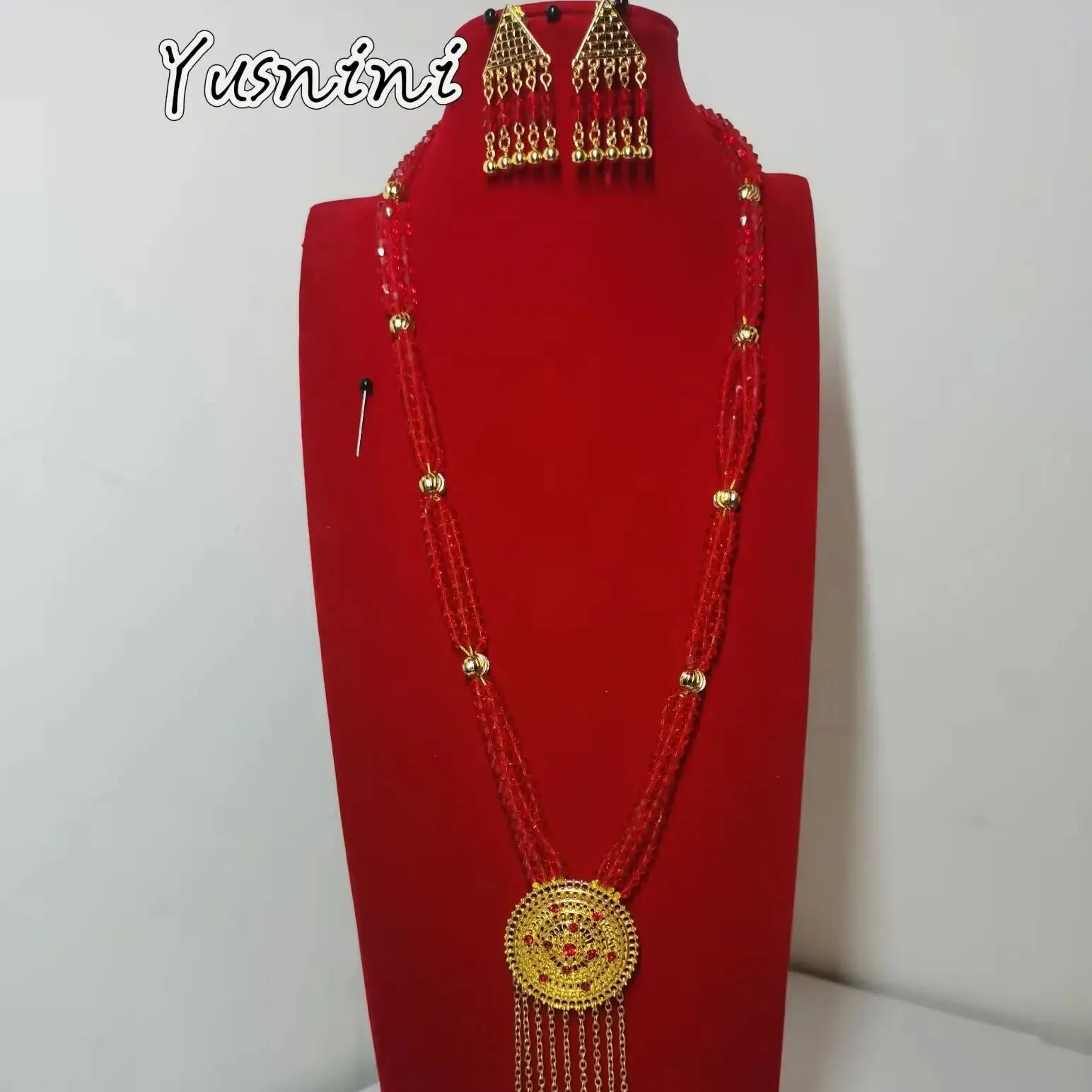 Saf8ec778f4294248b59ce6653370352da New 24K Gold Plated Necklace Earrings Wedding Party Jewelry Set for Women's Holiday Gifts Mallzona