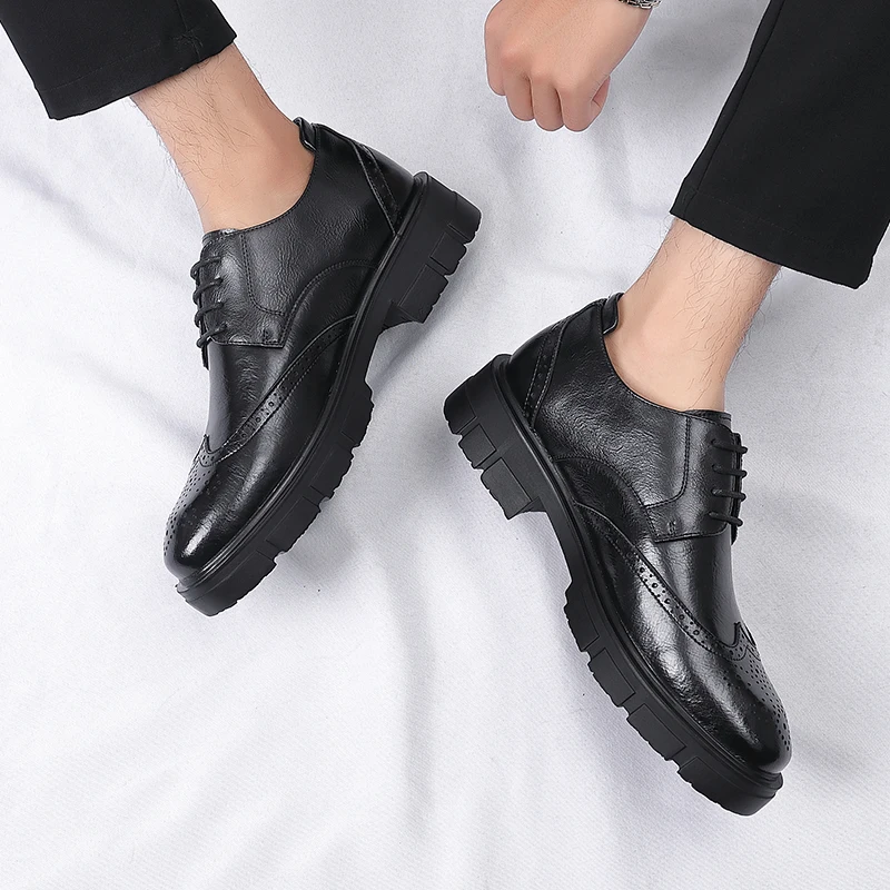 Mens Brogue Shoes Height Increased Dress Oxford Invisible Heel 4/7/9CM