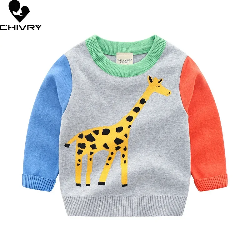 Kids Children Pullover Sweater Autumn Winter Boys Cute Cartoon Jacquard O-neck Knitted Jumper Sweaters Tops Clothing Winter Sweater Kids Sweatershirts