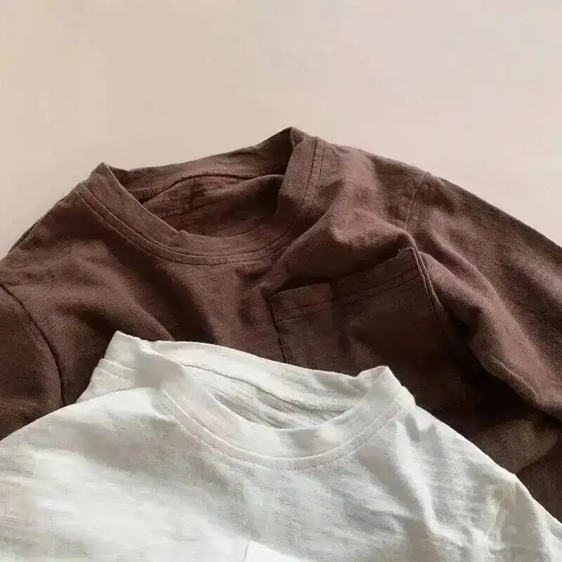 Frühling Herbst Kinder T-Shirts 1-8 Jahre Jungen Mädchen Baumwolle Taschen Langarm T-Shirts Koreanische Oberteile Kleinkinder Kleidung – Detail 7