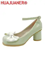 High Heels Women Mary Janes Lolita Shoes Retro Dress Thick Pumps Summer Sandals 2023 New Party Bow Ladies Shoes Prom Zapatos 1