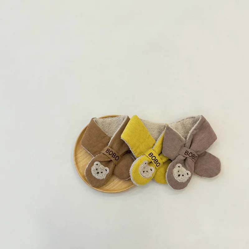Kids Cute Cartoon Bear Boy Girls Scarf Children Newborn Soft Plush Thicken Warm Winter Scarves Baby Toddler Lamb Fleece Neckerch
