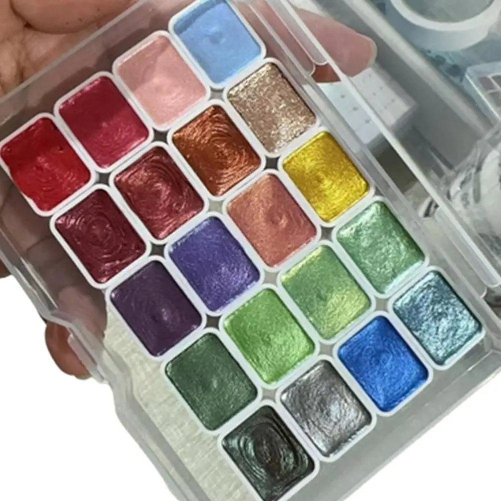 Set di pittura ad acquerello in metallo da 20 colori: scatola portatile incorporata con acquerelli solidi di perle scintillanti e materiali artistici completi 2