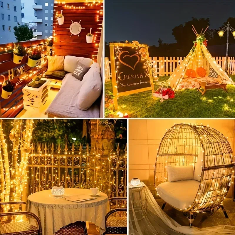 Solar LED String Lights Waterproof with 8 Lighting Modes Twinkling Solar Powered Fairy Lights for Outdoor Christmas Decoration