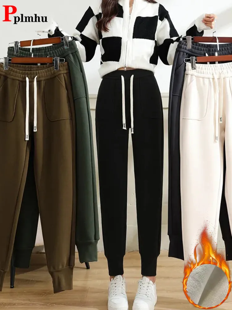 2023 Autumn and Winter New Cargo Pants Women's Straight Tube Slim Fit Workwear Pants Wide Leg Casual Thickening Plush Pants elmsk workwear pants men s handsome hip hop wide leg pants straight tube loose fitting oversized leggings trendy and versa