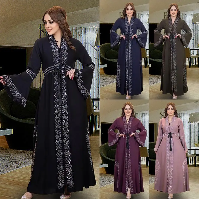 Women-Muslim-Long-Sleeved-Robe-Arab-With-Zipper-Clothing-Hot-Drilling ...