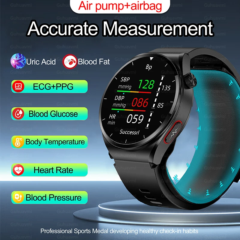 Nuovo Smartwatch Air Pump Airbag True Accurate Blood Pressure Oxygen Temperature Muslimate Cardiofrequenzimetro Smart Watch
