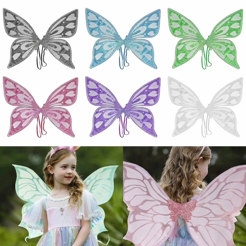 

Butterflies Wings Costume for Kids Halloween Cosplay Pary Dress Up Accessory Sparkling Fairy Wing for Adults 13x22inch