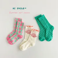 Spring Summer Socks Children Mesh Socks Kids Girls Calf Length Polka Dots Socks 3 Pairs/bag 1