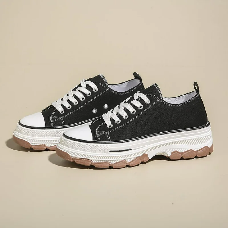 

Кеды женские с круглым носком, повседневные холщовые кроссовки на толстой подошве, на шнуровке, Вулканизированная подошва, Уличная обувь с низким верхом, весна-осень