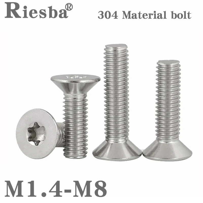 

5/10/50pcs M1.4 M1.6 M2 M2.5 M3 M4 M5 M6 M8 304 A2-70 Stainless Steel GB2673 Six-Lobe Torx Flat Countersunk Head Screw Bolt