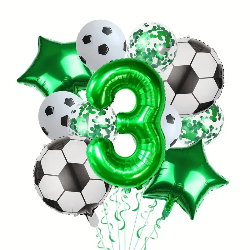 1 Set Fußball-Themen-Folienballons, Geburtstagsparty-Dekorationen für Kinder und Jungen, 32 Zoll grüner Zahlenballon, Fußball-Sportzubehör, Geschenk – Detail 5