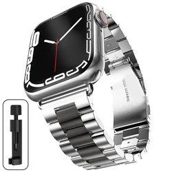 Elegant Titanium Stainless Steel Watch Strap - Premium Color Finish Bracelet - 42mm 44mm 45mm 49mm (Silver - black)