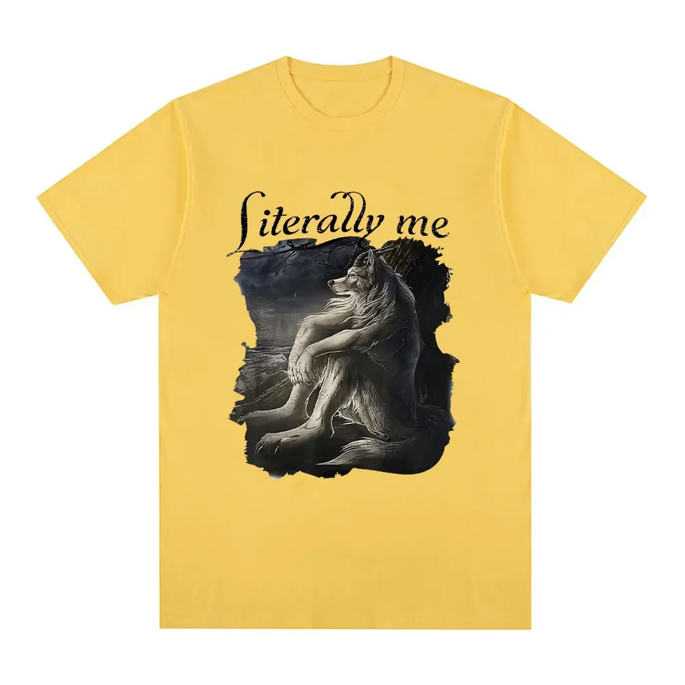 thumbnail image 1 of Camiseta divertida con estampado de lobo sentado literalmente yo, camiseta informal de algodón de manga corta de gran tamaño para hombre, camiseta vintage de hip hop unisex, 1 of 5