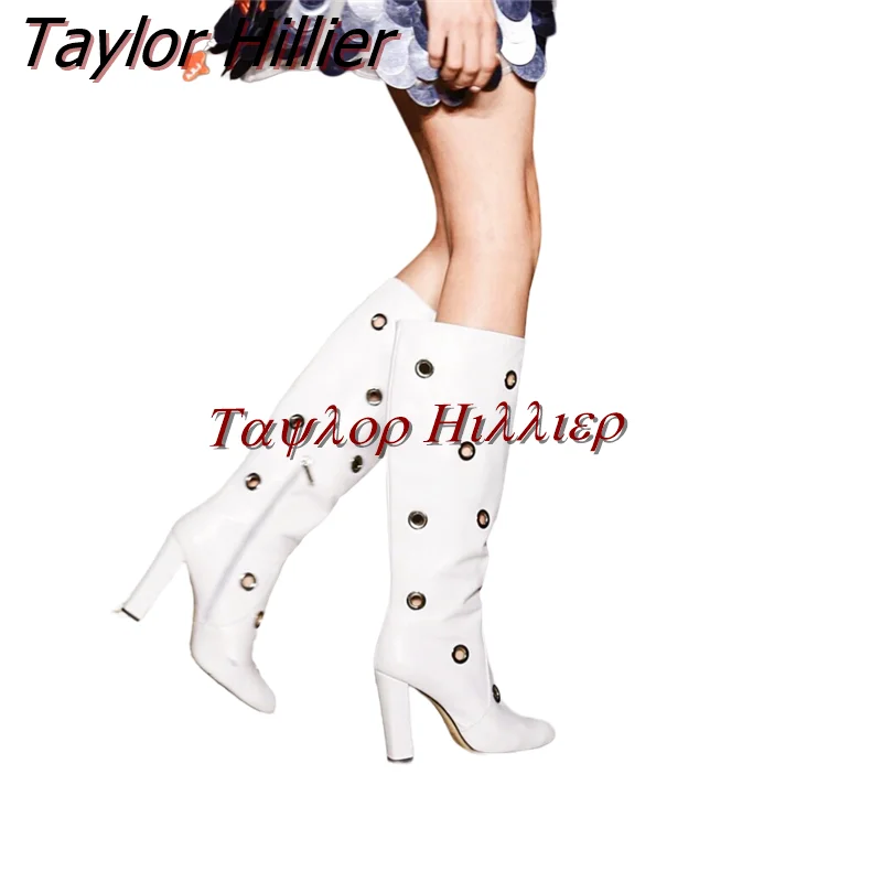 

2023 Spring Breathable Women'S Shoes White Simple Round Head Thick Heel Knee Boots Versatile Casual Party Women'S Boots Large