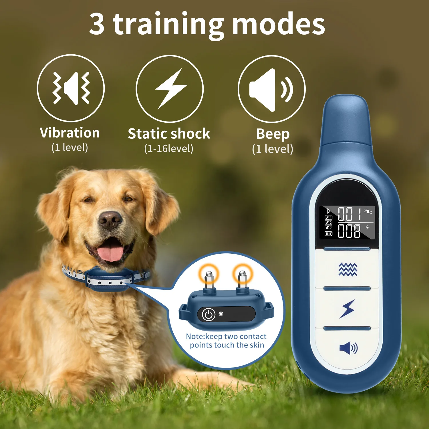 Dog Training Collar With Remote Control, Beep Vibration And Static_voghion.com