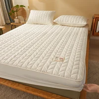 Cotton Quilted Fitted Mattress Cover Solid Color Soy Fibre Fitted Sheet Soft Bed Cover Mattress Topper Protector No Pillowcase 1