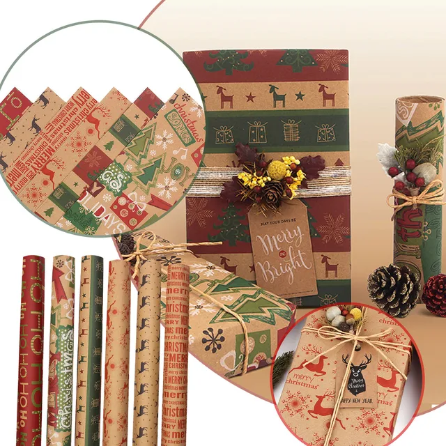 Christmas Wrapping Paper Set Christmas Theme Retro Pattern Creative Design Gift Packaging Good Things Christmas Gift Packaging 1