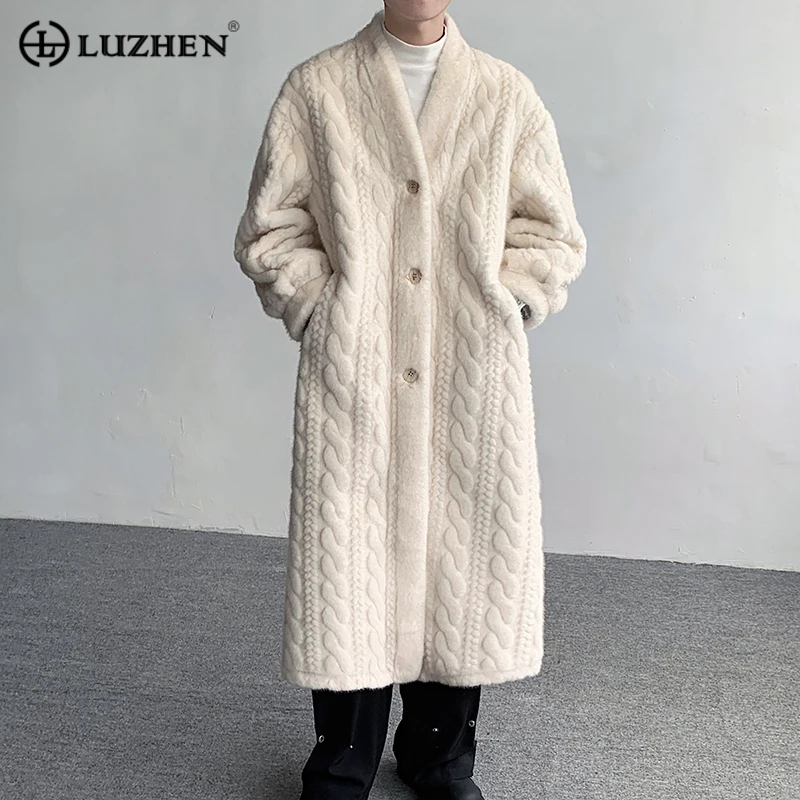 

LUZHEN Fashion Elegant Brushed Long Trench Coat Men's Fur High Quality Luxury Solid Color Casual 2023 Windbreaker Jackets 402e7d