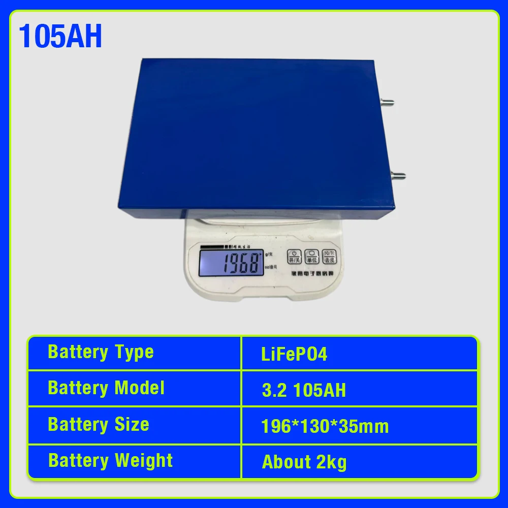Nuovissima Batteria LiFePO4 Grado A 6000+ Cicli 105AH 3.2V 336Wh Cella Ricaricabile Fai-da-te per Batterie Energetiche Domestiche 12V 24V 48V - Image 4