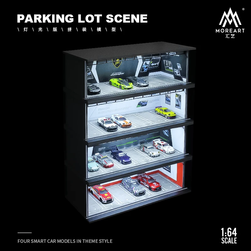 TimeMicro+Moreart 1:64 Scale Diorama Car Garage Model Assemble LED Lighting Car Parking Lot Backdrop Display Scene Model 4