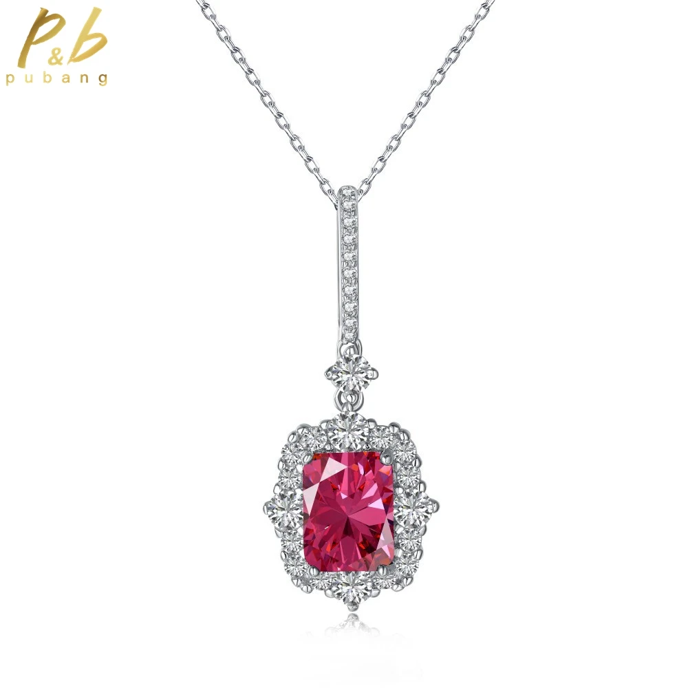 

PuBang for Women Gift Four Colors Created Moissanite Luxury Pendant Necklace Fine Jewelry 100% 925 Sterling Silver Drop Shipping