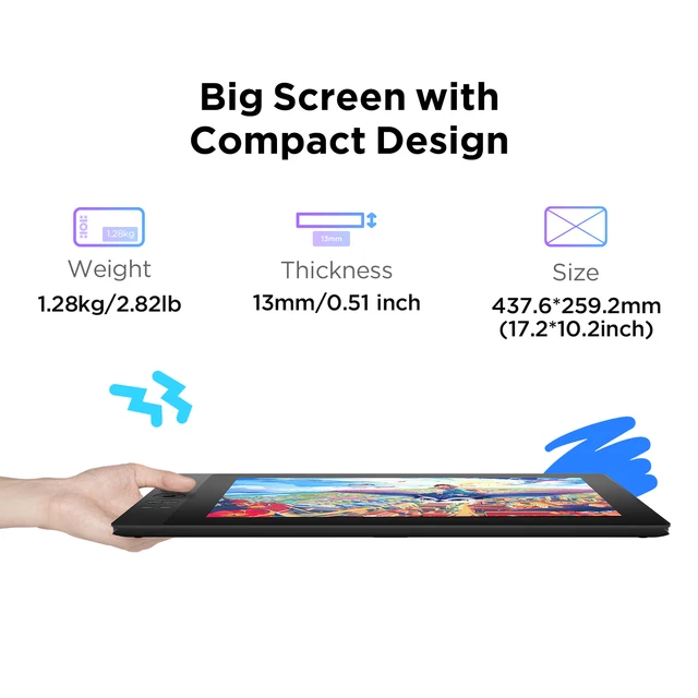 UE16 Drawing Graphics Pen Tablet Monitor 16K Pressure Levels 15.4 inch 10 Shortcut Keys for Windows Mac Android 3