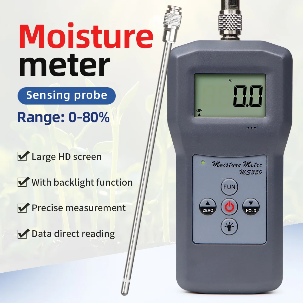 MS350 Chemical Powder Moisture Meter Range 0-80% Portable Digital Capacitive Moisture Meter For Soil Silver Sand Coal Powder
