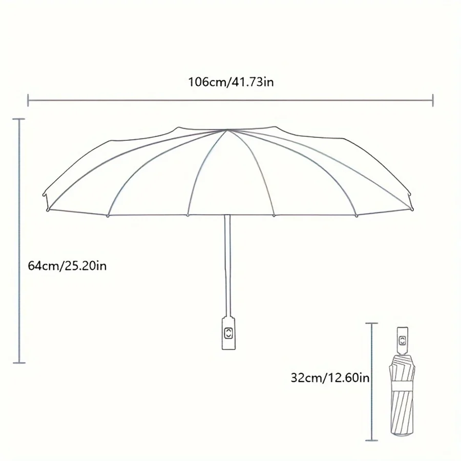 12 Bone Black Glue Fully Automatic Umbrella With Thick And Durable Keel Three Fold Umbrella UV Resistant Folding