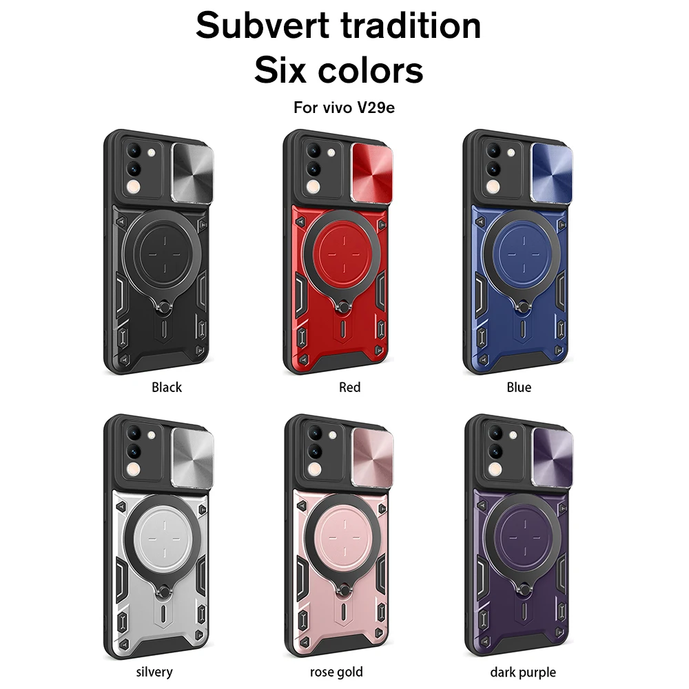 Carcasă de protecție antișoc pentru Vivo V29 Y200, cu fereastră de protecție pentru lentilă, pentru vivo v29 y200 v 29 y 200, suport inelar_voghion.com