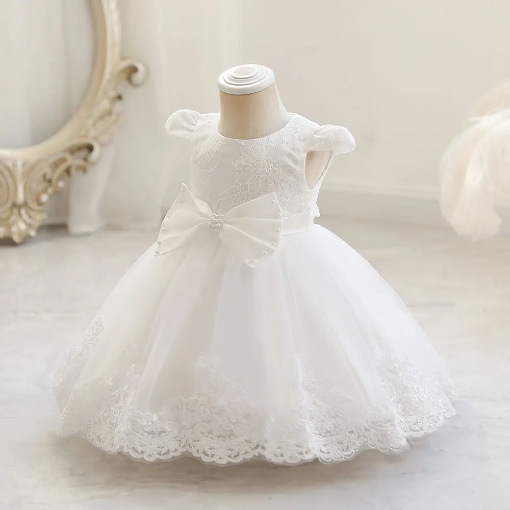 

High Quality Baby Girl One Year Old Pink Bow Princess Skirt Child Cute Birthday Dress Flower Children's Clothing