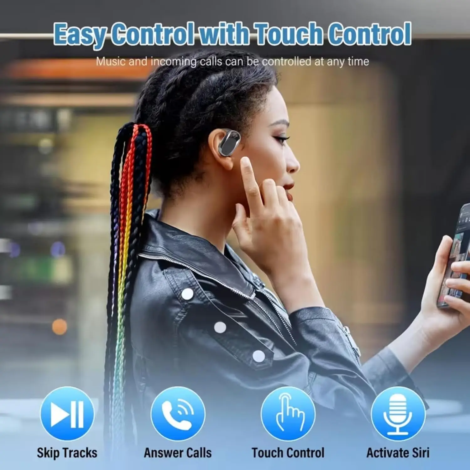 Stereo Wireless Open-Ear Earbuds with 20-Hour Playtime and Enhanced Bass Sound