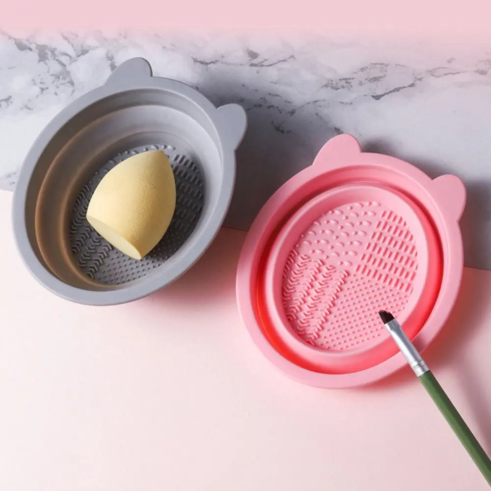 Foldable Makeup Brush Cleaning Bowl Beauty Silicone Cosmetic Scrubber Board Korean Style Cosmetic Brush Cleaner