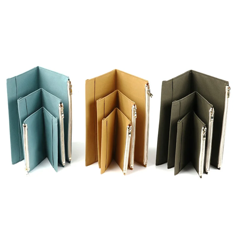 Fromthenon 레트로 보관 가방, 미도리 여행자 노트북 플래너, 지퍼 포켓 카드 홀더, 파일 가방, 빈티지 학교 문구