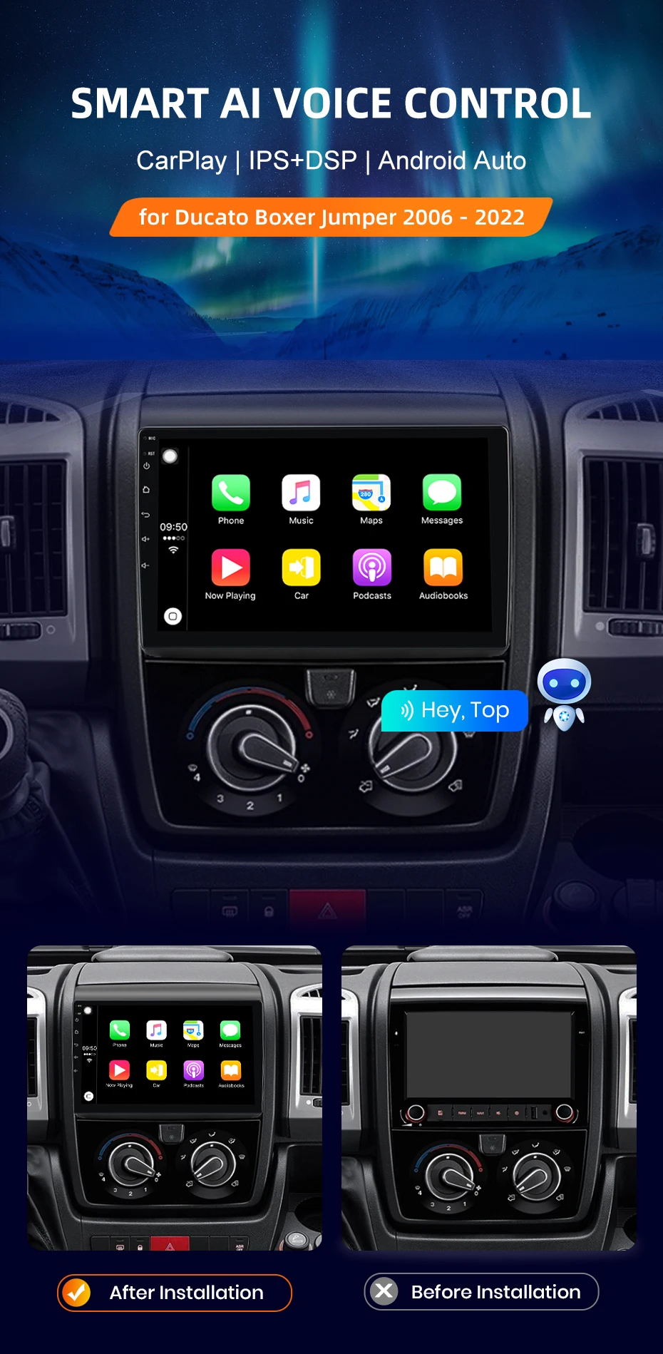 Für Fiat Ducato 3 Peugeot Boxer 2 Citroen Jump 2 2006-2022 Drahtlose CarPlay Android Auto Auto Radio GPS WiFi 4G Multimedia Stereo – Detail 2