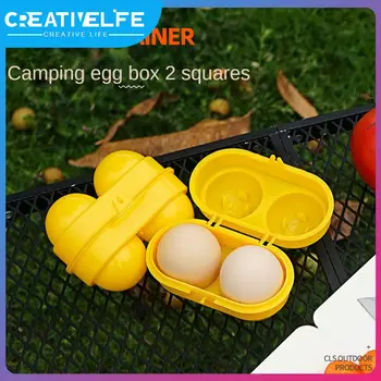 Pp 가정용 계란 보관함, 10.2x6.6x7.5cm 계란 상자, 캠핑 계란 홀더 컨테이너, 주방 정리함, 노란색 2 칸 여행