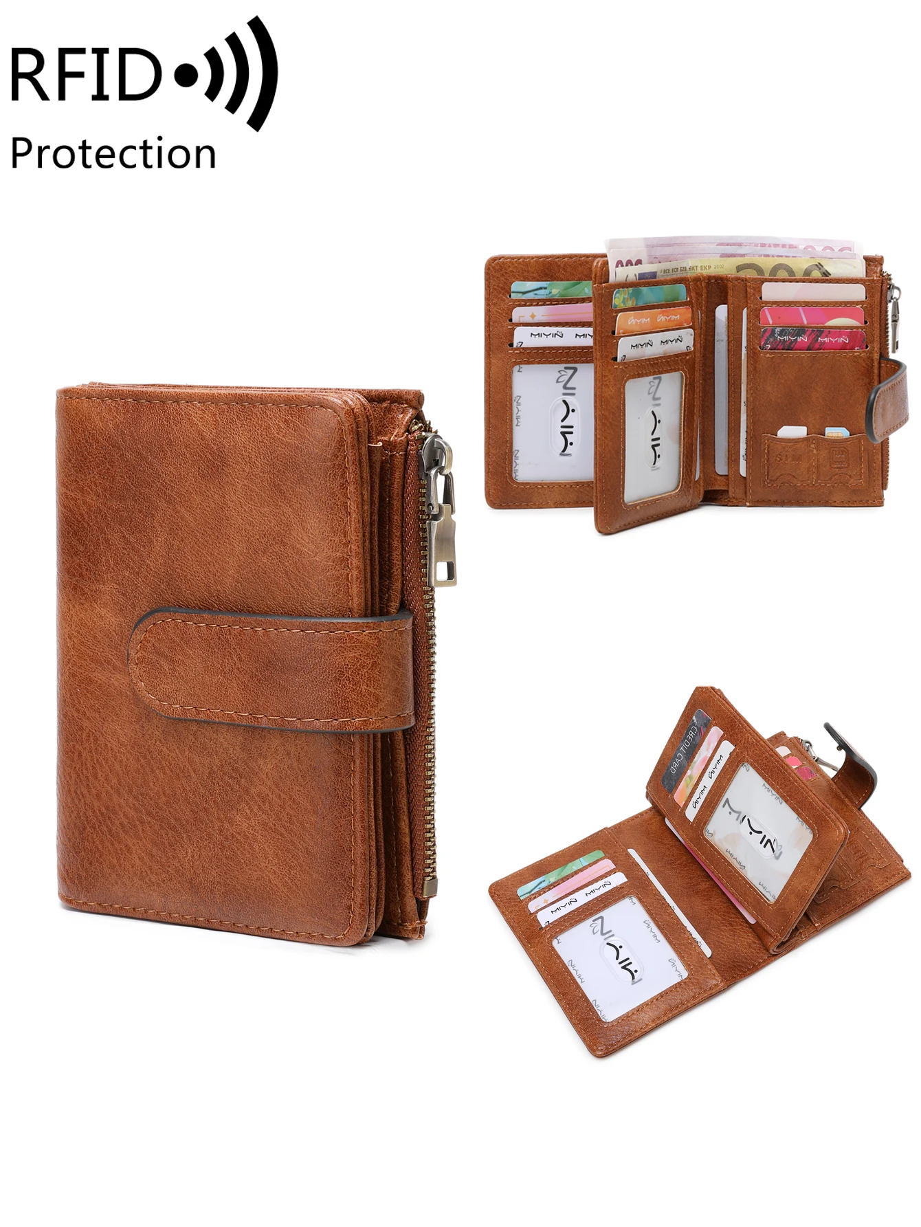 Retro FashionWomen's Wallet RFID Anti-Diebstahl Short Trifold Large Capacity Card Holder Coin Purse ID Card Credit Card HolderWallet