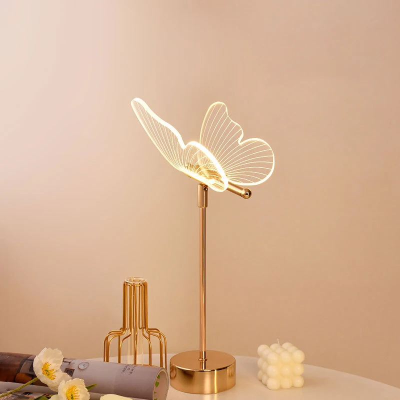 Table Lamp Retro Gold Acrylic Butterfly LED Desk Lamp Hotel Villa Art Decor LED Table Light Living Room Bedside LED Desk Lights