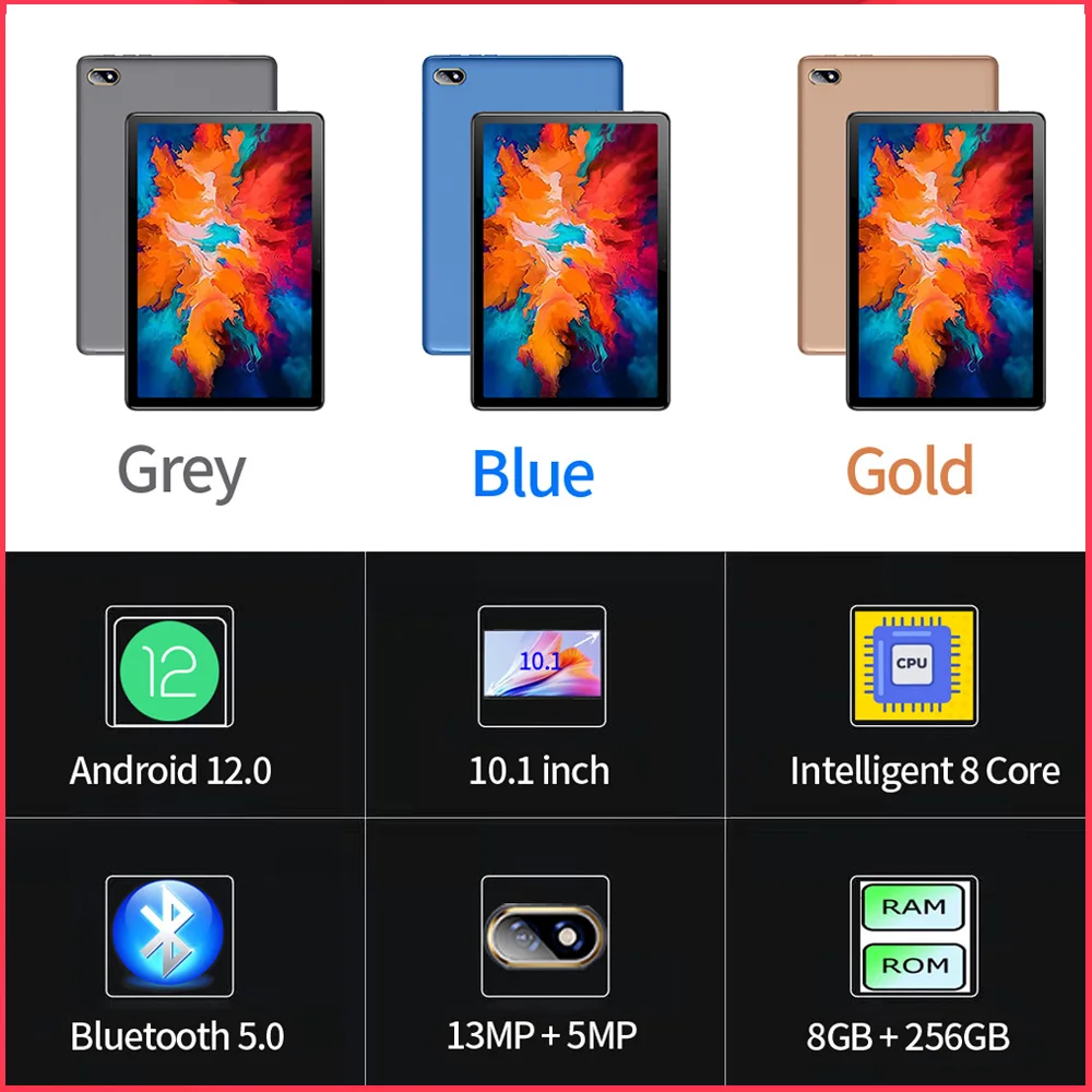 BDF U320 Android Tablet 10.1 Inch 8GB+256GB Octa Core 3G 4G Lte Sim Card Android 12 Tablet Pc 8000mAh Battery 12W Fast Charging 2