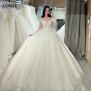 LORIE Shiny Glitter Long Sleeve Wedding Dress A Line Sexy O Neck Neck Short Wedding Dress Soft Tulle Briadl Wedding Gowns 2024