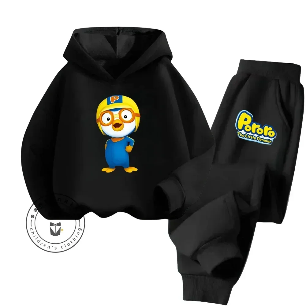 thumbnail image 1 of Conjunto de sudadera con capucha barata e informal deportiva de manga larga y pantalones para niños y niñas con dibujos animados de Pororo para primavera y otoño, 1 of 4