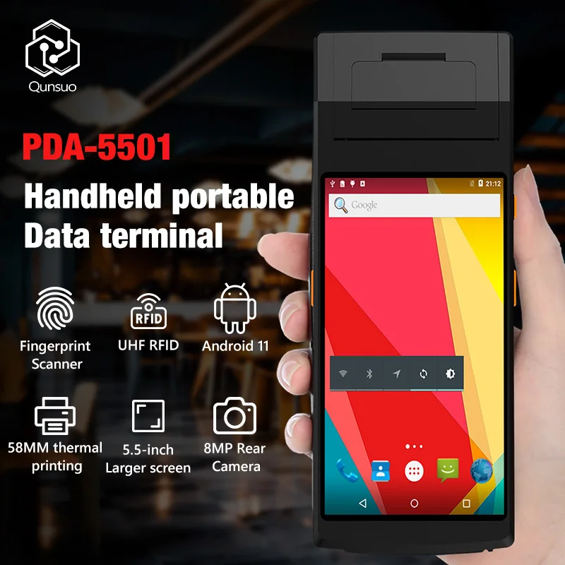 5.5 Inch Touch Screen Handheld PDA 4G Android POS Machines All In One Handheld Terminal Build In 58MM Receipt Label Printer