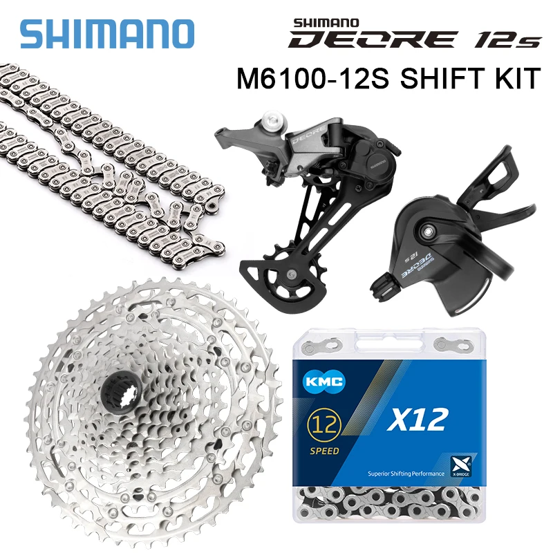 

Shimano Deore M6100 12S Groupset Shift Rear Derailleur 12V MTB Micro Spline Cassette 51T M6100 Chain KMC X12 12 Speed Gear Set