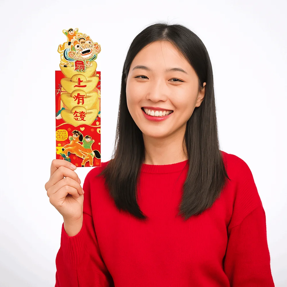 3pcs Cartoon Pattern Pull-out Red Envelope Hot Stamping Solid Chinese New Year Lucky Money Bag Blessings Printing