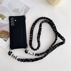 Braided Crossbody Strap Lanyard Phone Case with Card Holder and Silicone Cover - Galaxy A17 (HHB - BZGS - Black)