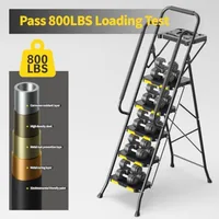 5 Step Ladder Sturdy Steel Step Stool with Anti-Slip Wide Pedals Handrail Safe-Lock Design 800lbs Folding Portable Ladder for M 2