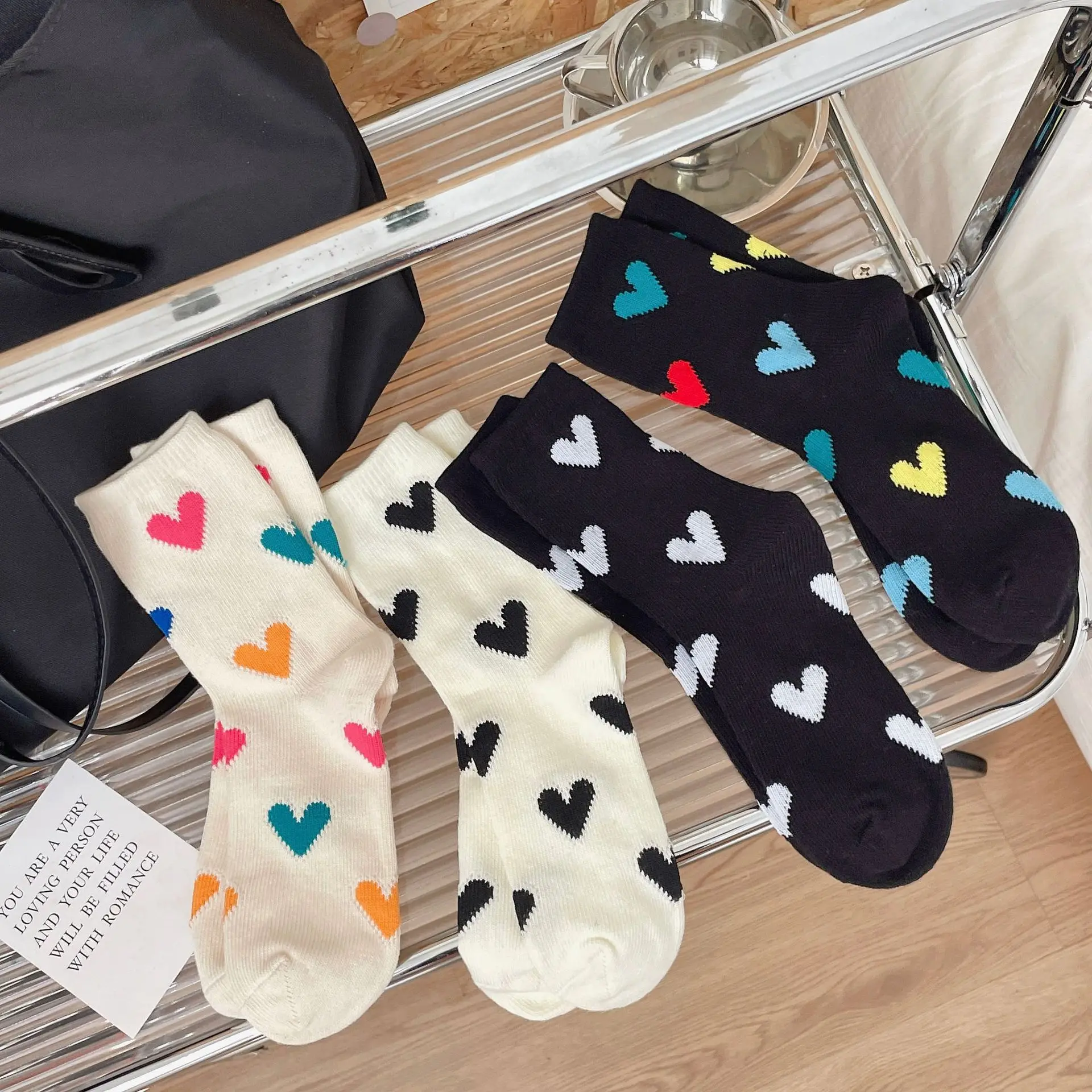 Women Girls Stitch Warm Thermal Cotton Winter Floor High Long Socks Autumn Children Heart Print Japanese Kawaii Cute Stockings
