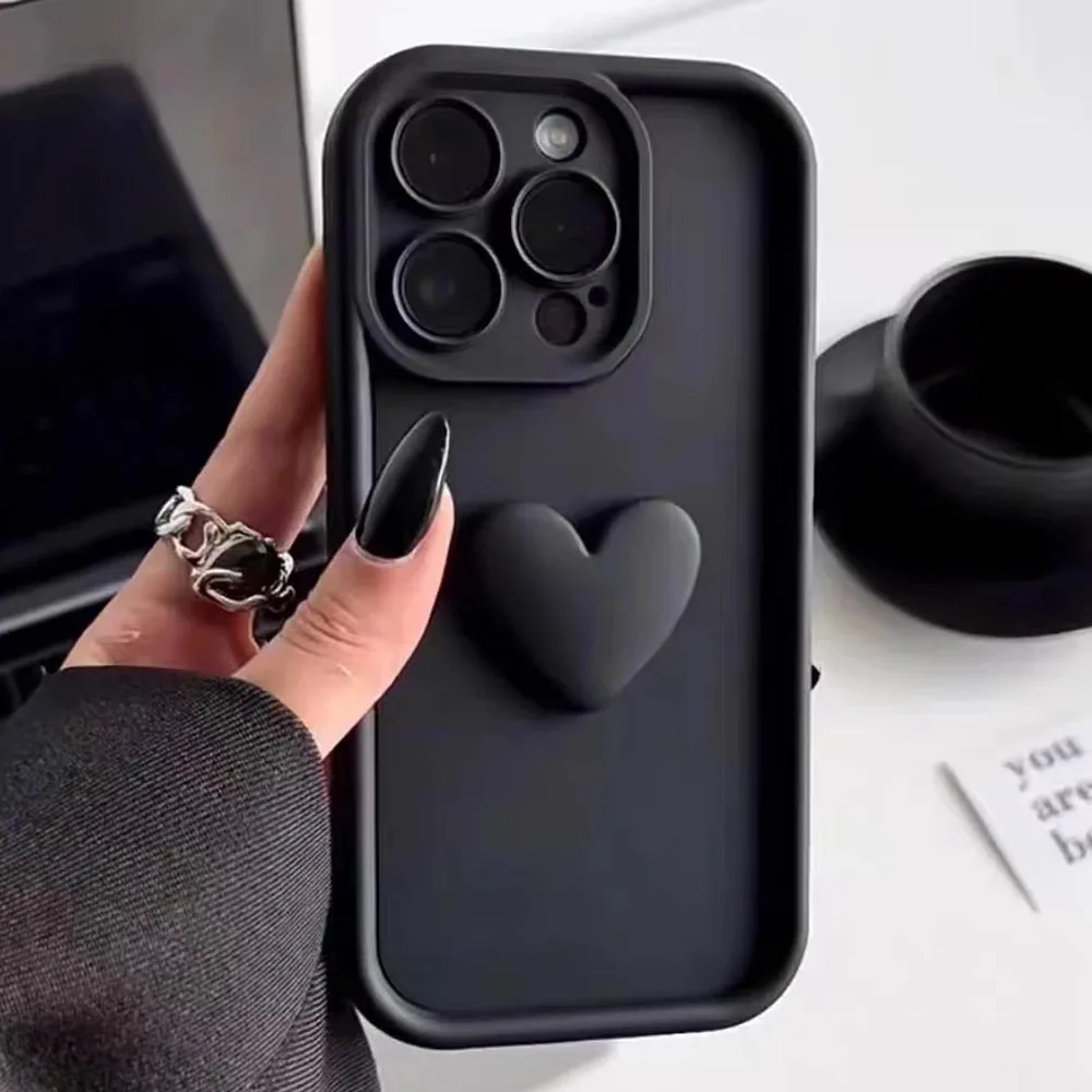 thumbnail image 1 of Luxury Cute 3D Love Heart Silicone Phone Case For iPhone 15 13 12 11 14 Pro Max X XR XS 8 Plus Shockproof Candy Back Cover, 1 of 5
