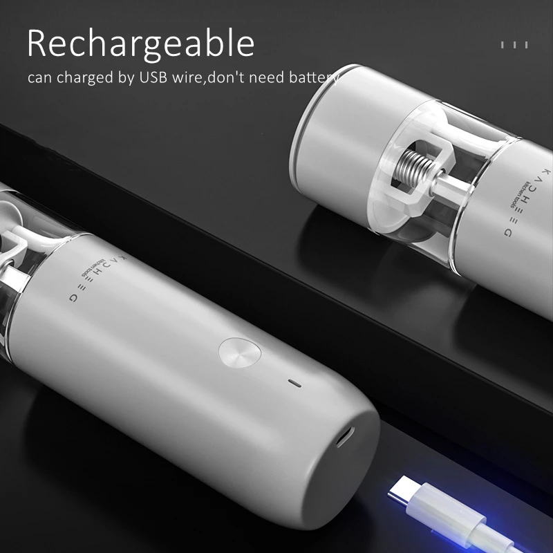Rechargeable Electric Spice Grinder 6 Gears Granularity Adjustable Kitchen Salt and Pepper Mill with LED Light and Ceramic Rotor